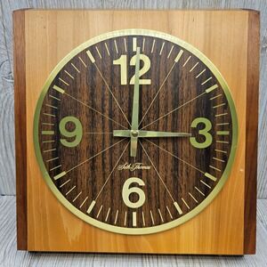 Seth Thomas Satinwood Wall Clock Mid Century Modern Wood Block 2540-000 Vintage